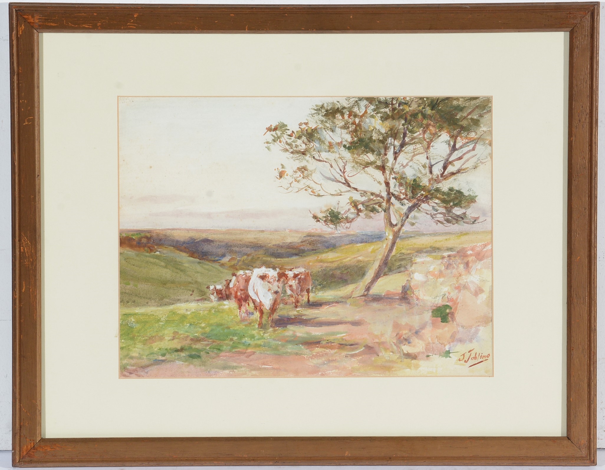 Joseph Jobling | Cows grazing above a panoramic pasture | MutualArt