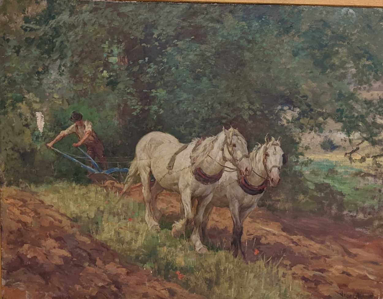 Artwork by Arthur Lemon, Horses ploughing, Made of oil on canvas