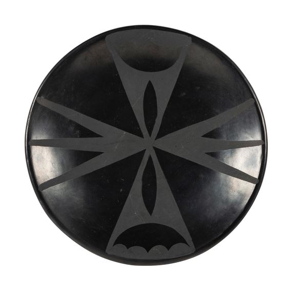 Black-on-black Pottery Plate by Adam Martinez, Santana Roybal Martinez