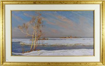 Winter Landscape with Village in Distance - Andrei Dmitrievich Bulekov