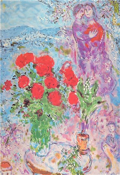 MARC CHAGALL、LOVERS AND BOUQUET、海外版超希少レゾネ、新品額装付