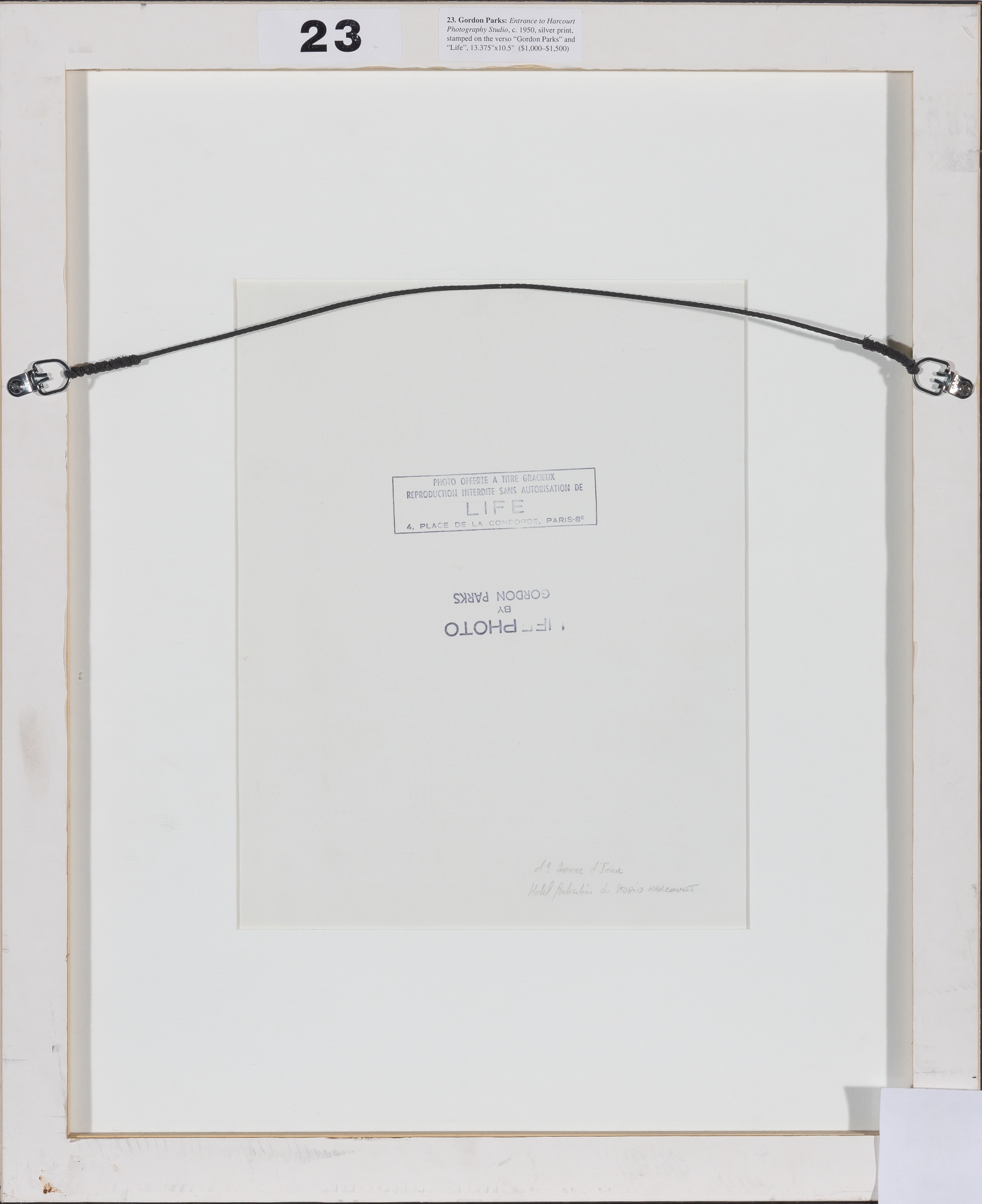 Artwork by Gordon Parks, PARKS, GORDON (1912-2006) [Entrance to Harcourt Photography Studio],, Made of Gelatin silver print