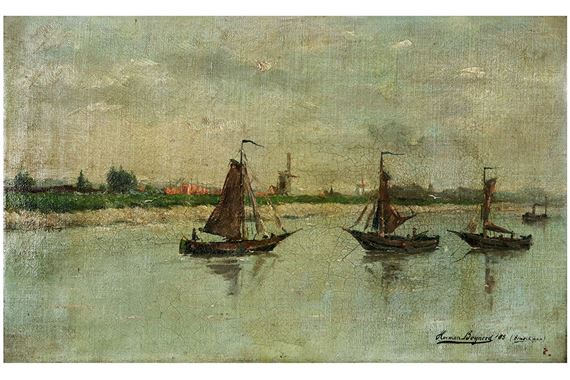 Zeilboten op een rivier - Herman Bogaerd