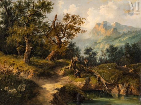 Artwork by Hungarian School, 18th Century, Paysage vallonné, Made of canvas