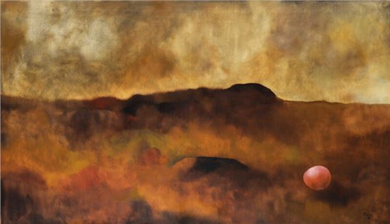 Landscape with a pink egg by Ota Janeček, 1986