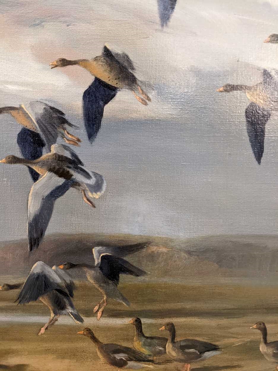 Peter Markham Scott | Greylags Alighting (1941) | MutualArt