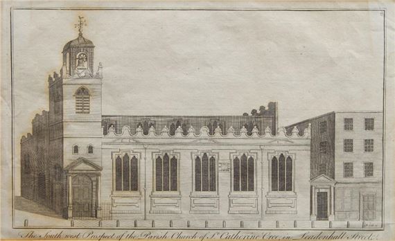 The southwest prospect of the parish church of St Catherine Cree by Benjamin Cole