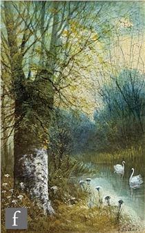 Swans on a river - A. Sinclair