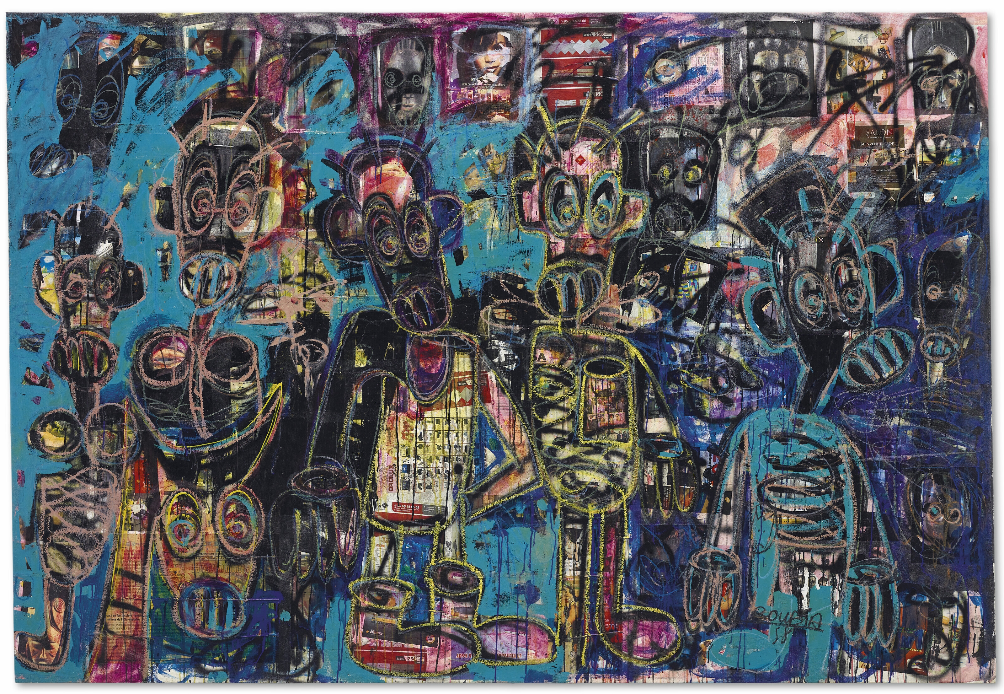 Artwork by Aboudia, Sans titre, Made of acrylic, pastel and newspaper collage on canvas