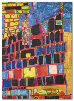 Arcade house with yellow tower - Friedensreich Hundertwasser