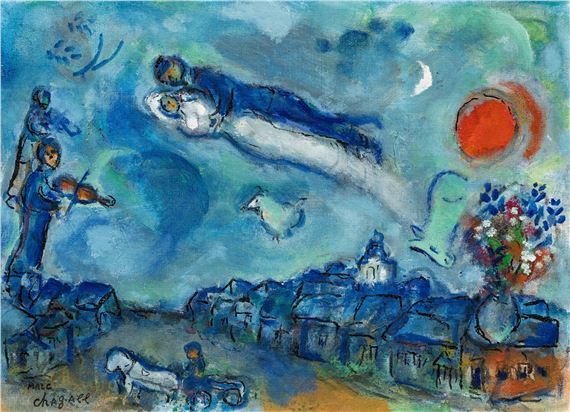 Marc Chagall | Les mariés au-dessus du village (Circa 1980 