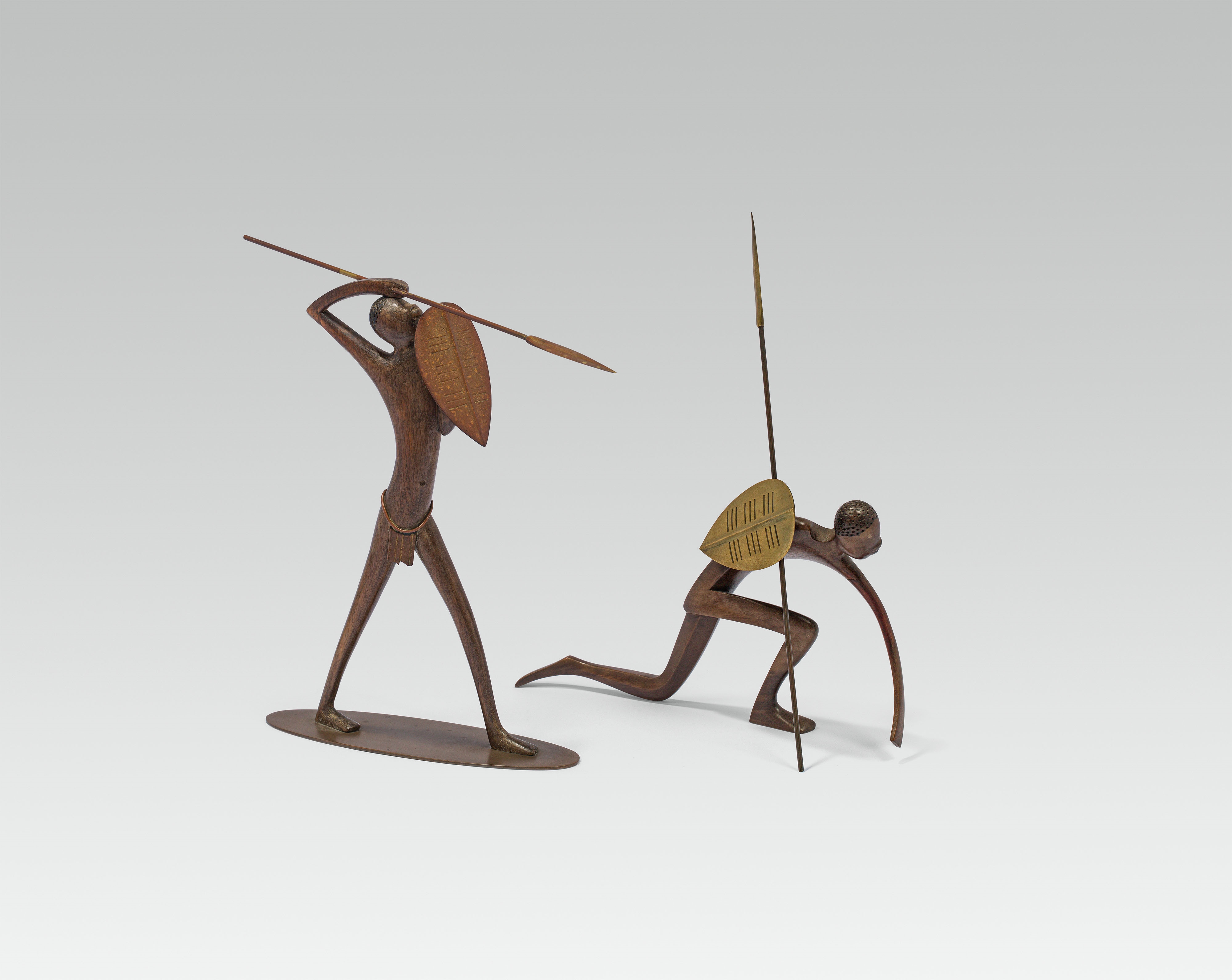 Pair of African men with spear and shield