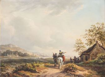 Reizigers in landschap - Constantinus Cornelis Huysmans