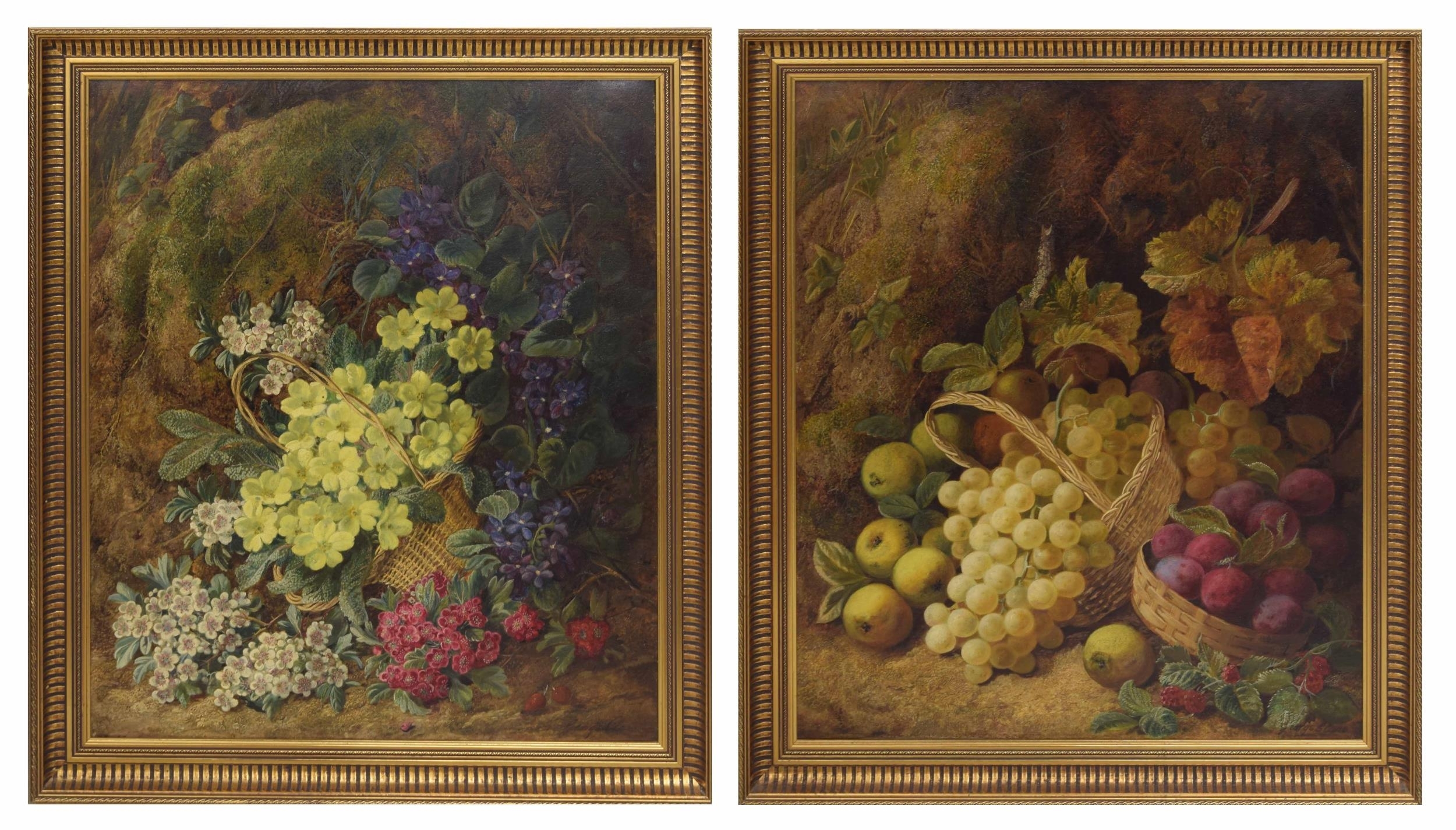George Clare | Still life of flowers in a basket; Still life of fruits ...