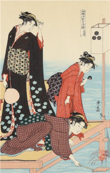 Ladies beside a river by Torii Kiyonaga