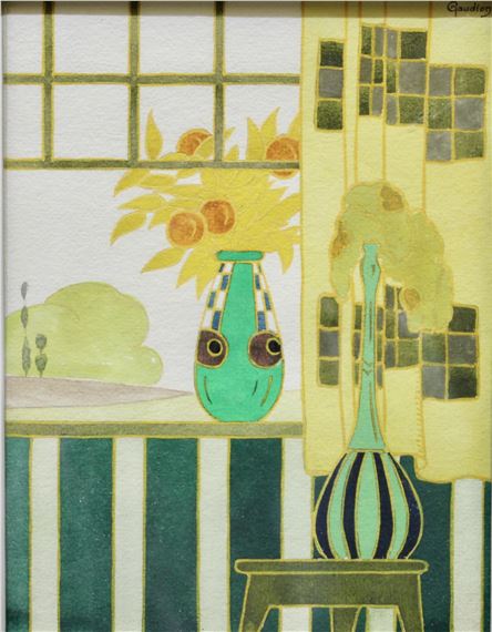 Interieur met boeket bij de raam by Georges Gaudion