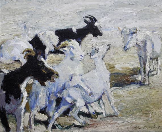 Spelende geiten by Johannes Maria Groenestein