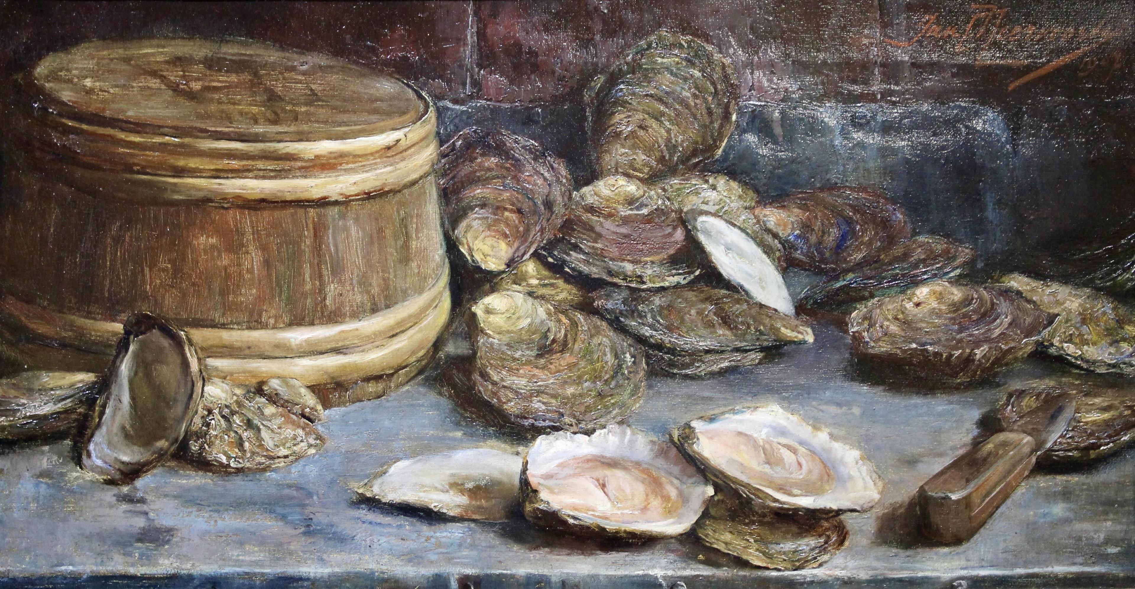 Artwork by Jan C. Neervoort, Stilleven met oesters en oestermes, Made of oil on canvas