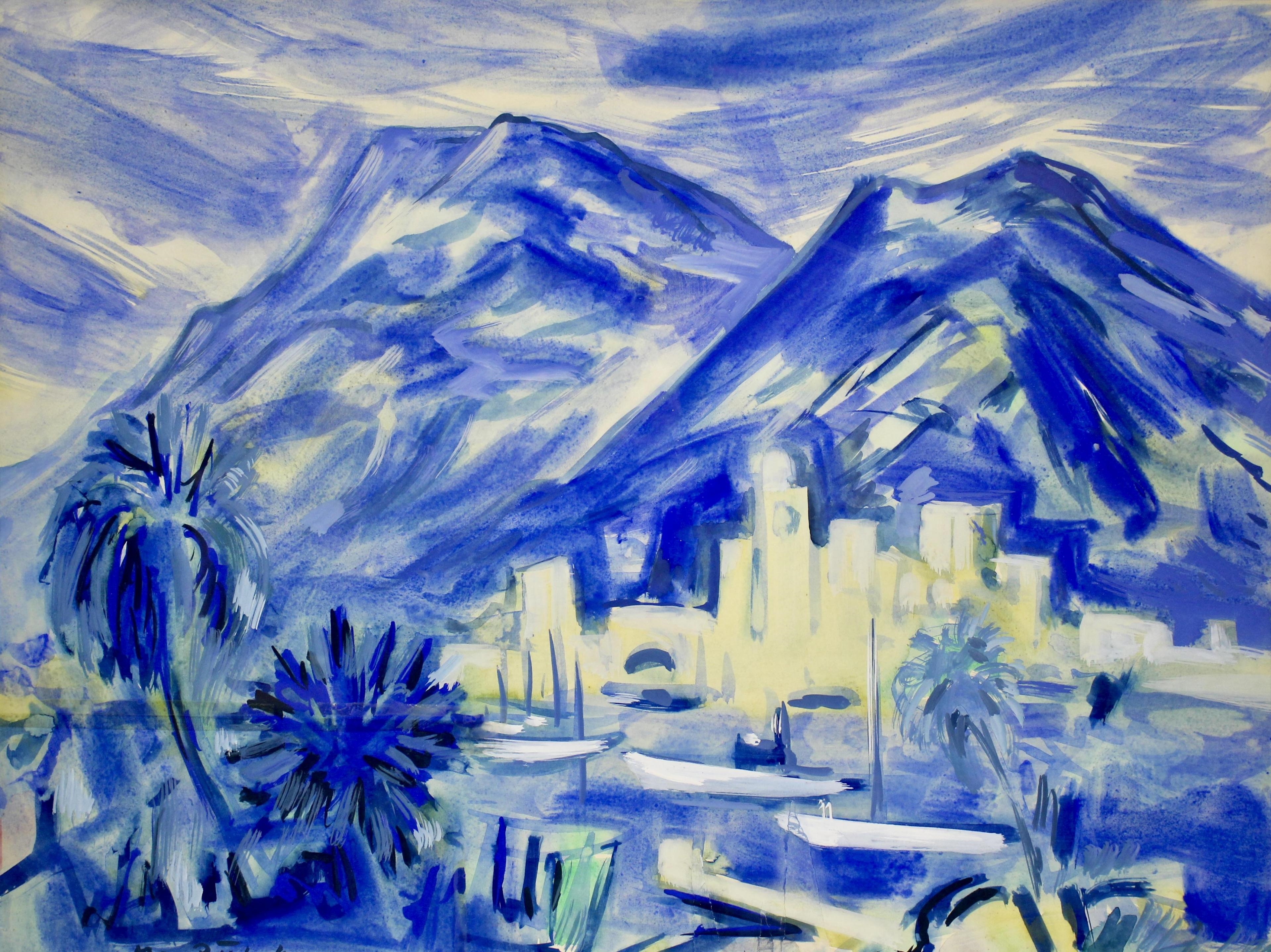 Artwork by Max Rädecker, Berglandschap, Made of gouache on paper