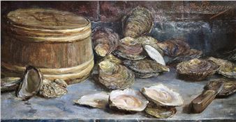 Stilleven met oesters en oestermes - Jan C. Neervoort