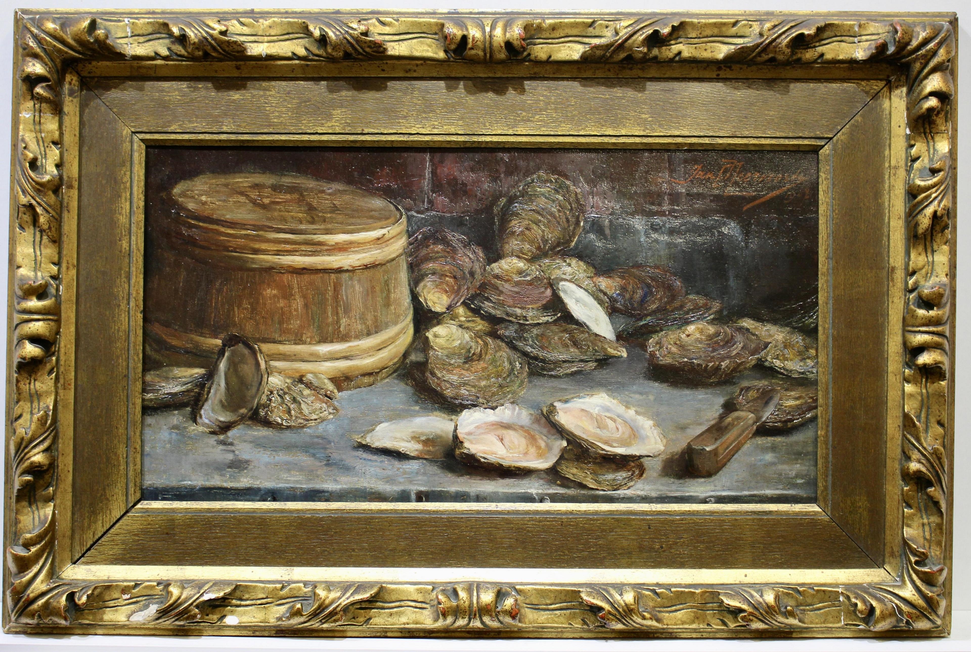 Artwork by Jan C. Neervoort, Stilleven met oesters en oestermes, Made of oil on canvas