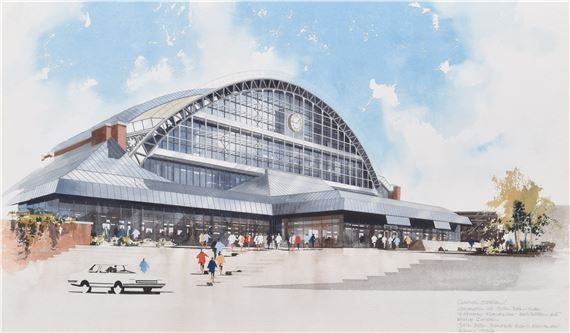 Designs for the Greater Manchester Exhibition Centre or G-Mex Centre by D. Fricker, '82; 86