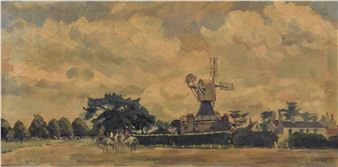 Rural lane with a windmill and horse riders - David Ghilchik