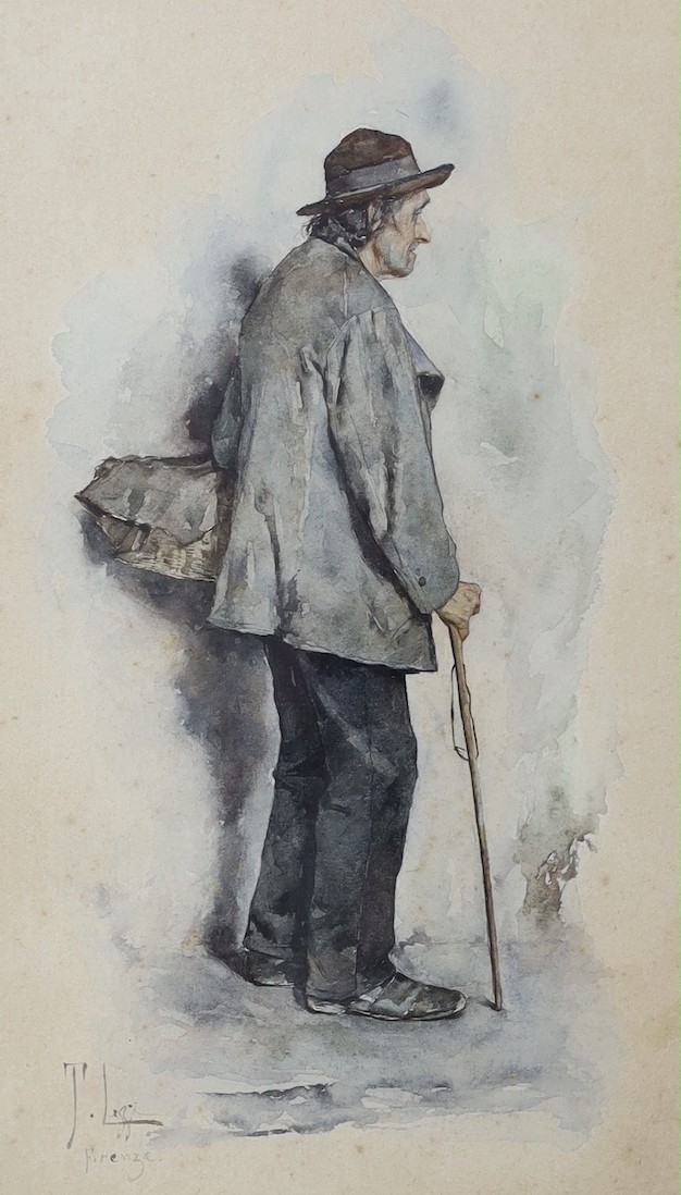Study of a man holding a walking stick by Tito Lessi