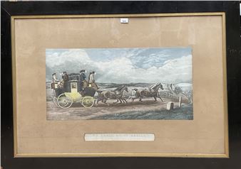 Pair of large Victorian hand coloured engravings by R Stock after T Walsh - coaching scenes, 'Three Minutes to Spare' and 'We Shall do it Easily' - Dodson's Coaching Incidents, in glazed ebonised f... - T. Walsh