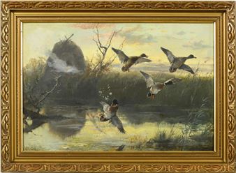 Hunting picture: Ducks at the pond - Wilhelm Gräbhein