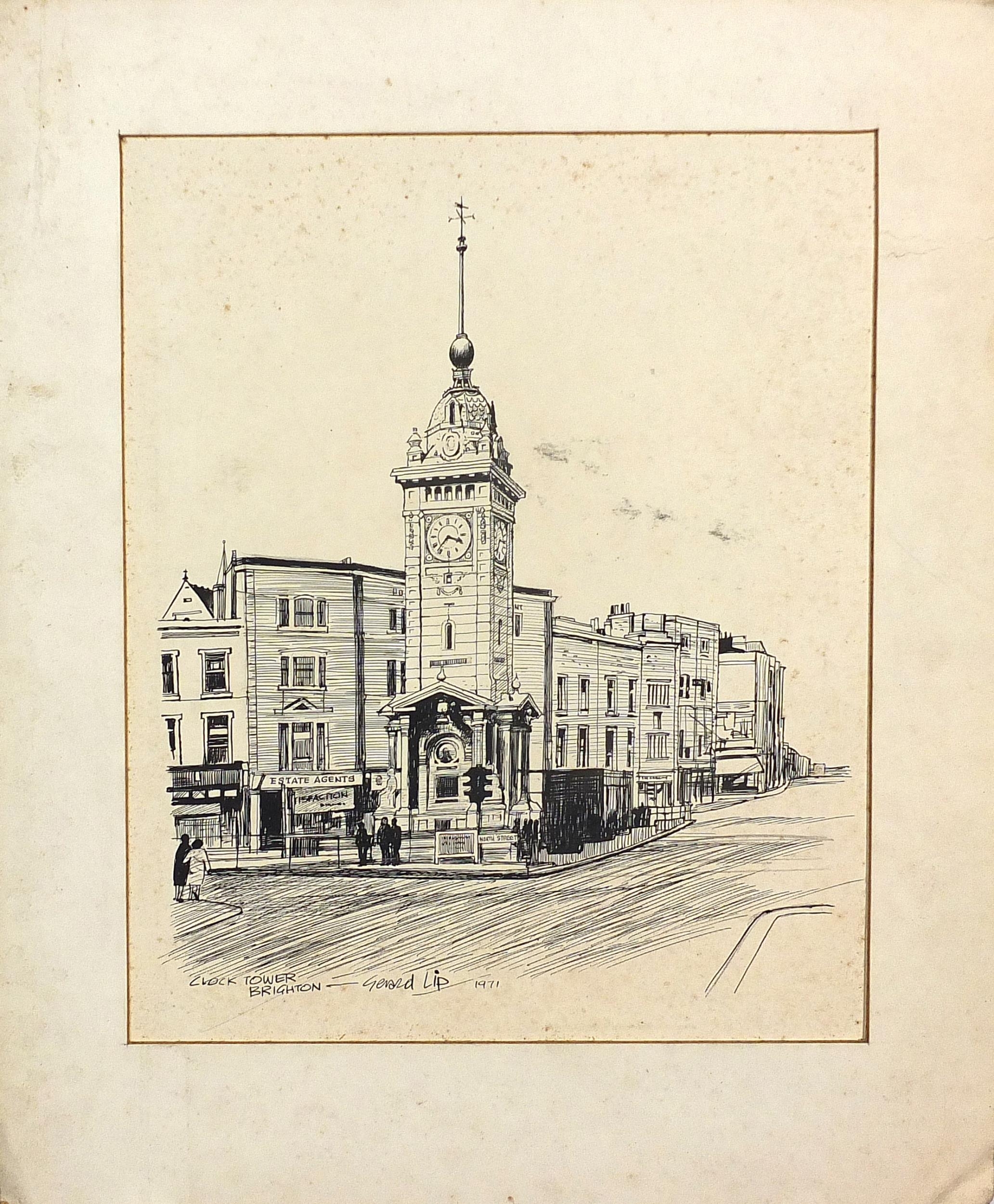 Artwork by Gerald Lip, The Pepper Box and Clocktower Brighton, Made of pen and inks on card