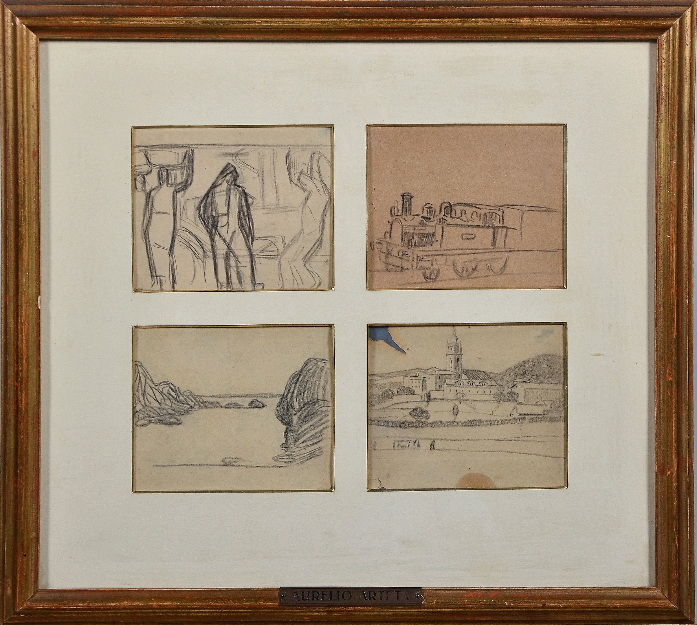 Artwork by Aurelio Bibiano de Arteta y Errasti, Bocetos de paisajes y personajes, Made of Charcoal on paper