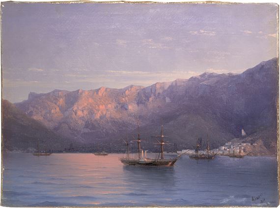 Yalta Bay (Seascape with ships, Ships in the roadstead near the mountainous coast) by Ivan Aivazovsky, 1860