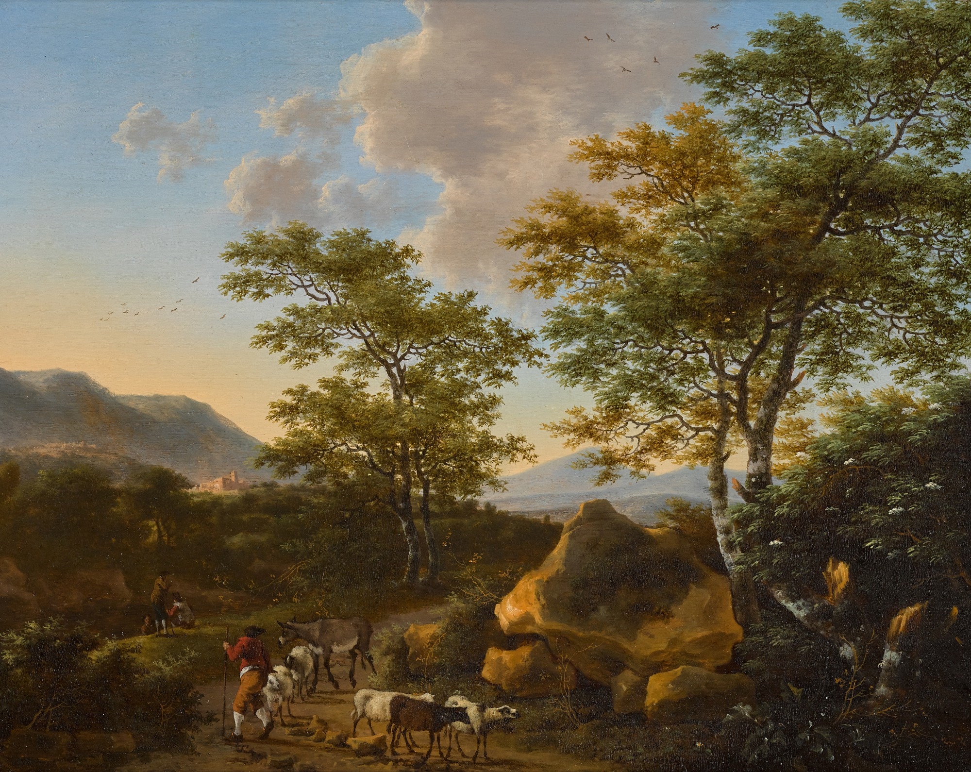 Artwork by Willem de Heusch, An Italianate landscape with shepherds, Made of oil on oak panel