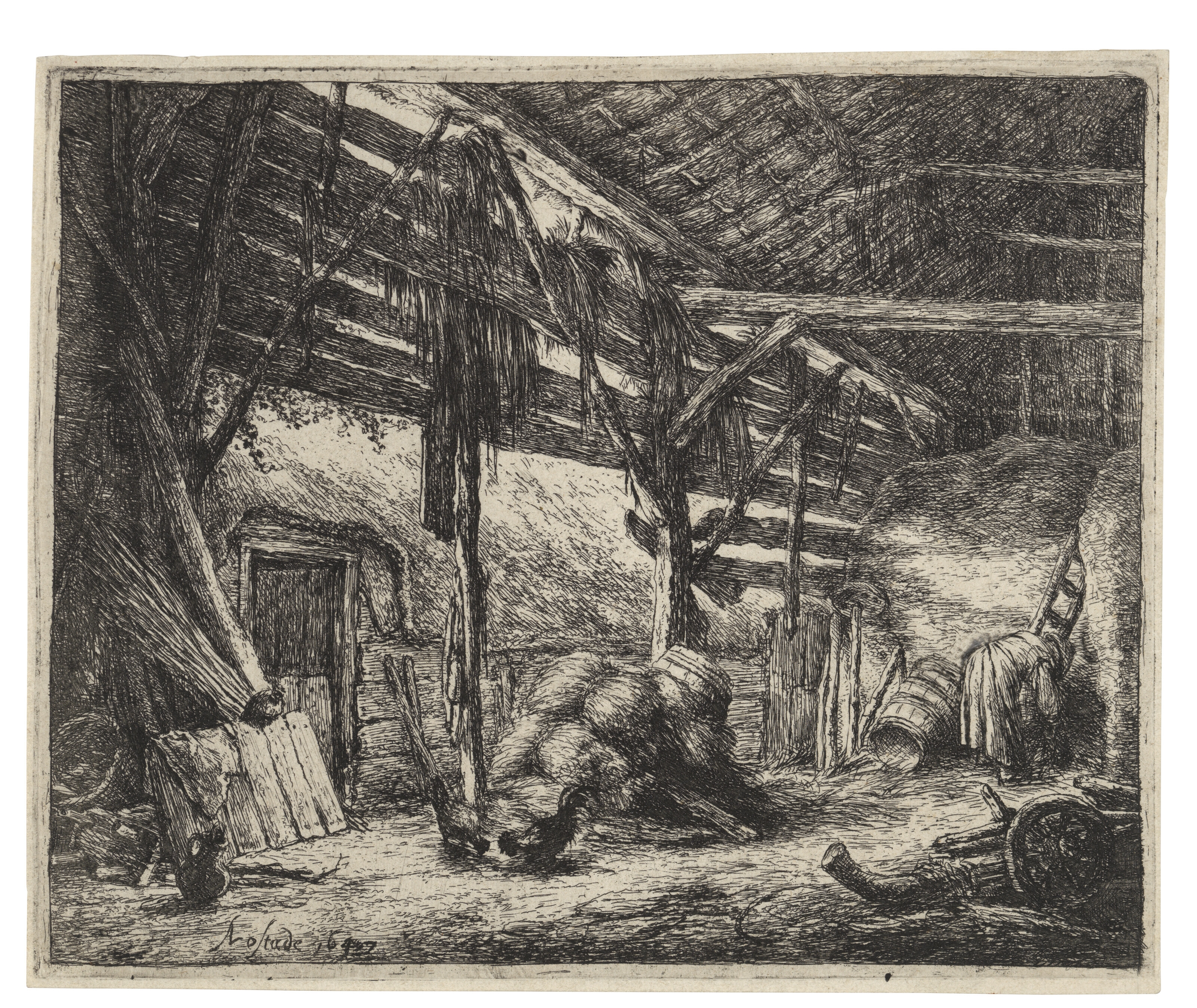 Artwork by Adriaen van Ostade, The Barn, Made of etching