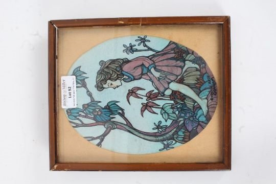 Artwork by Evelyn Alice Graham, Oval study of a seated girl and flowers, Made of watercolour