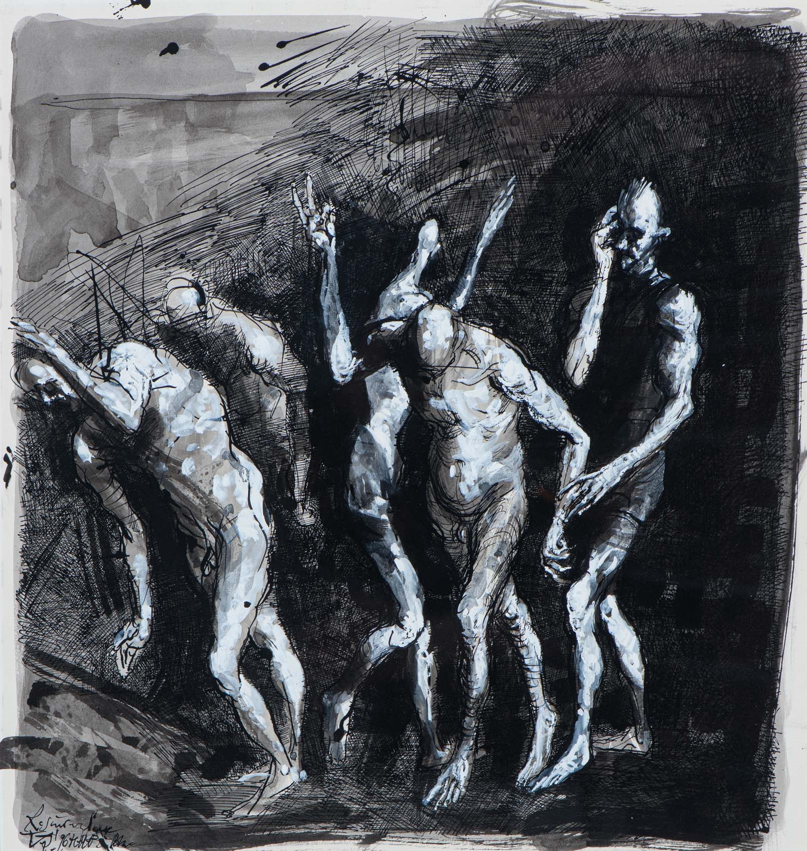 Artwork by Volker Stelzmann, Resurrection (1996), Made of Indian ink and gouache on paper