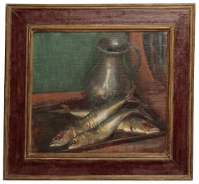 Chris Riisager | Still life study of mackerel and a jug (1998) | MutualArt