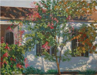 Pink Crepe Myrtle Tree Beside House - Tony Benjamin