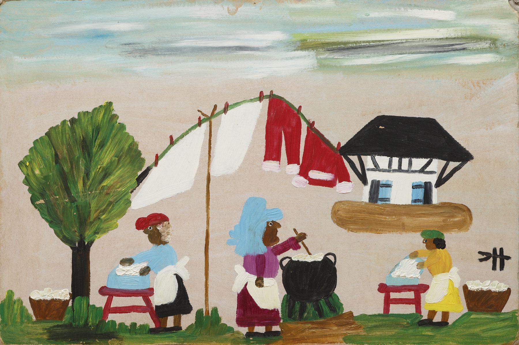 Clementine Hunter Wash Day with Clementine Painting (Circa 1955