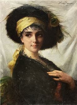 Young woman with a feathered turban 1882 - Marc Roumieu