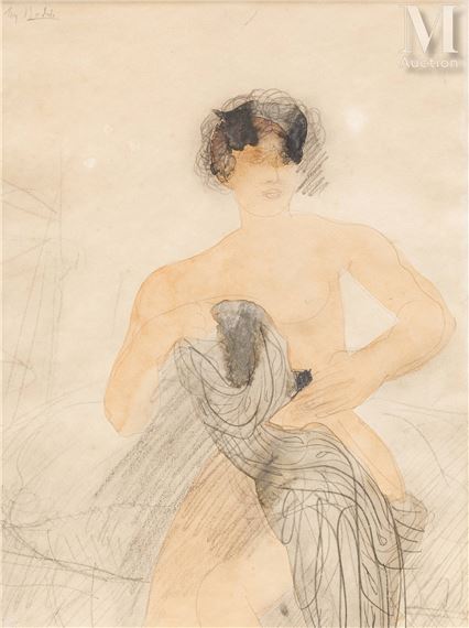 Homme nu assis de face, en partie recouvert d'une draperie by Auguste Rodin, vers 1900