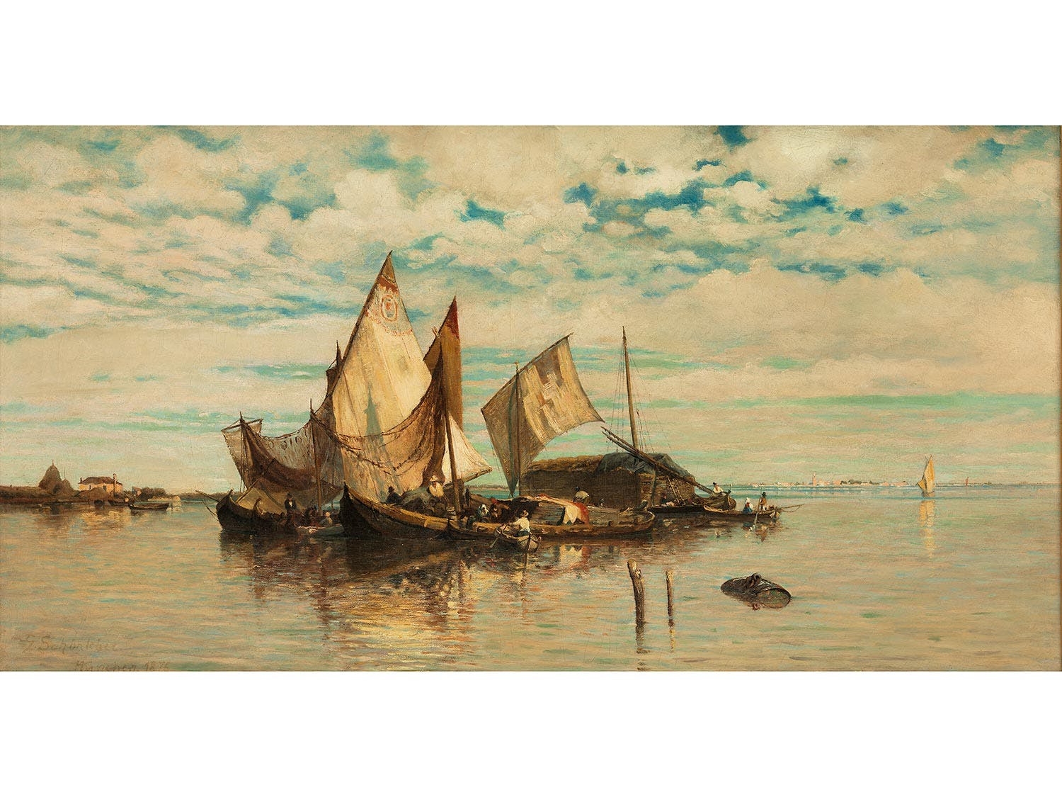 Artwork by Gustav Schönleber, SEGELSCHIFFE AUF RUHIGER SEE, Made of Oil on canvas