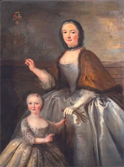 Portrait of a mother and her child in front of a parapet by Marianne Loir