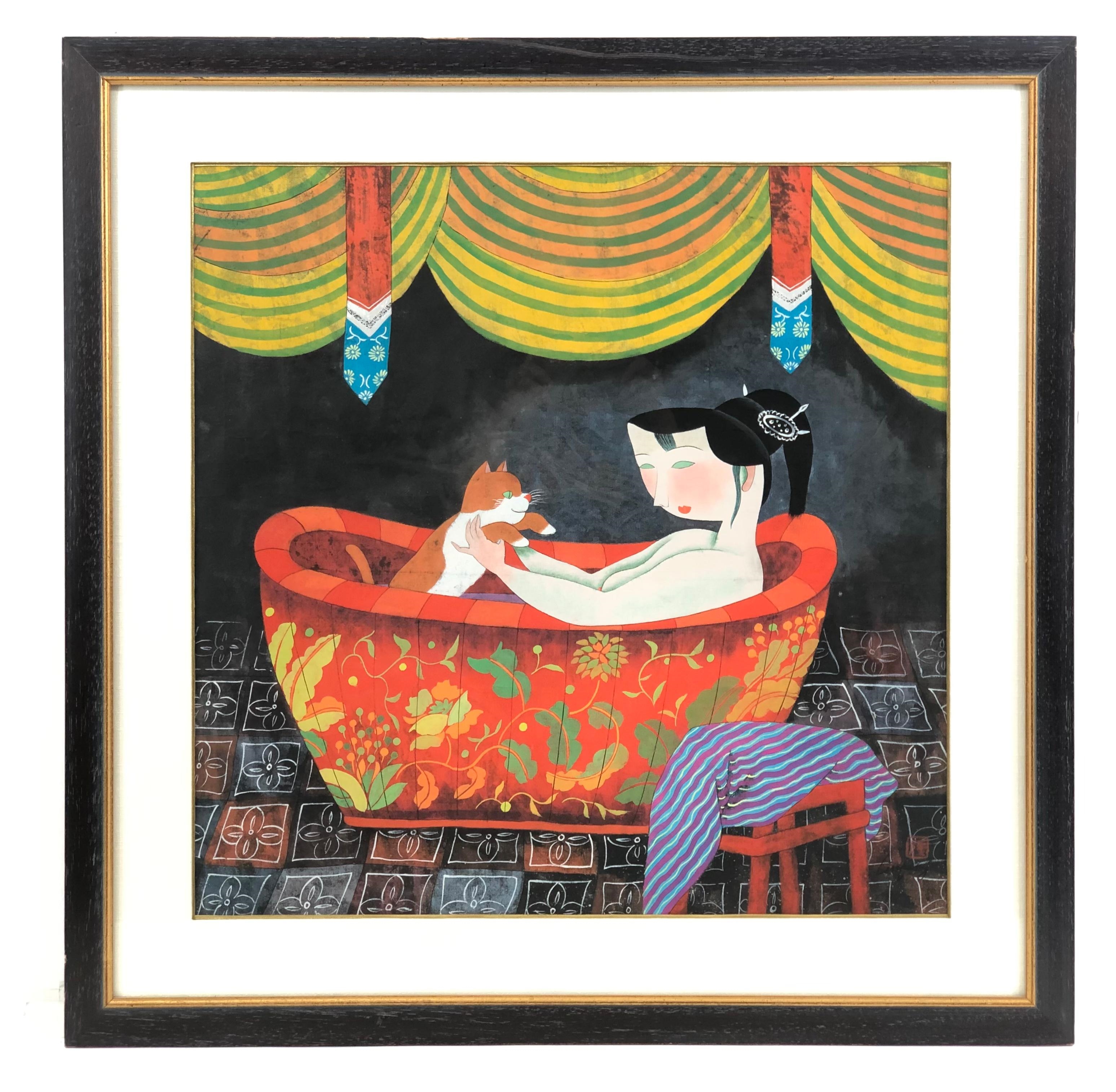 Xie Linfeng | ASIAN WOMAN IN TUB WITH CAT | MutualArt