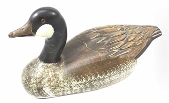Leo Koppy Signed Carved Wood Duck, Glass Eyes - Leo Koppy