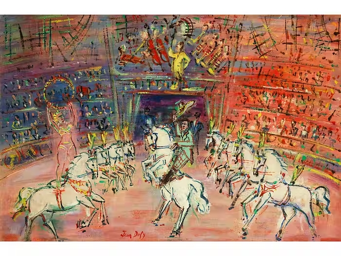 Artwork by Jean Dufy, AU CIRQUE, PARADE ÉQUESTRE, Made of oil on canvas