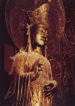 Attendant Bodhisattva on the westside of the Shaka triad, main hall, Horyu-ji - Ken Domon