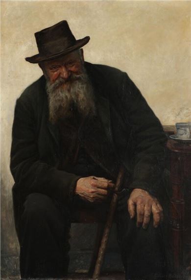 An old man with a pipe and cane by Cilius Andersen, 1904