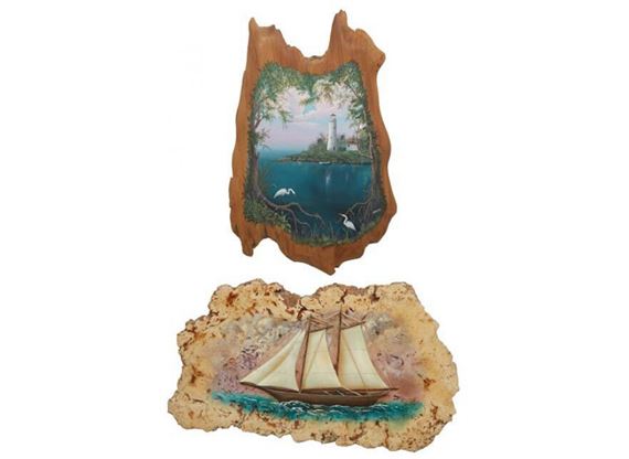 View of a Lighthouse with Two Egrets; Portrait of a Schooner